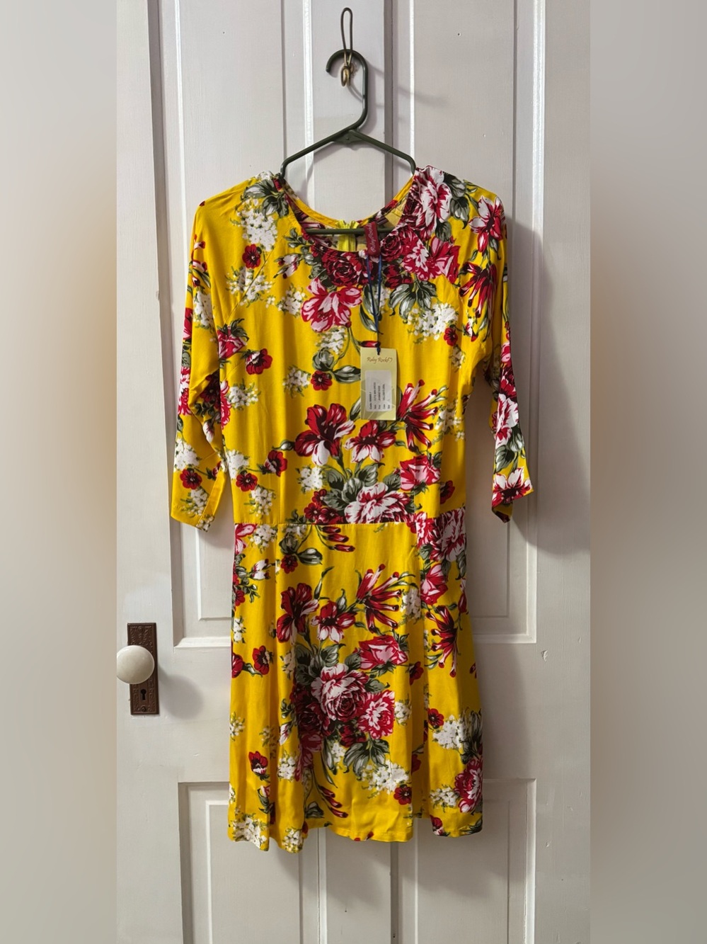 Bright Yellow Floral Tie-Back Long Sleeve Dress